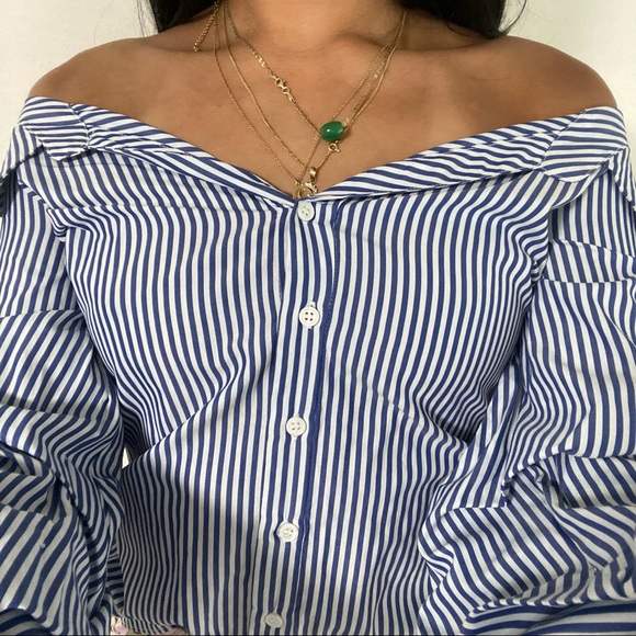 NWT Zara - striped button-up off the shoulder top - Picture 9 of 9